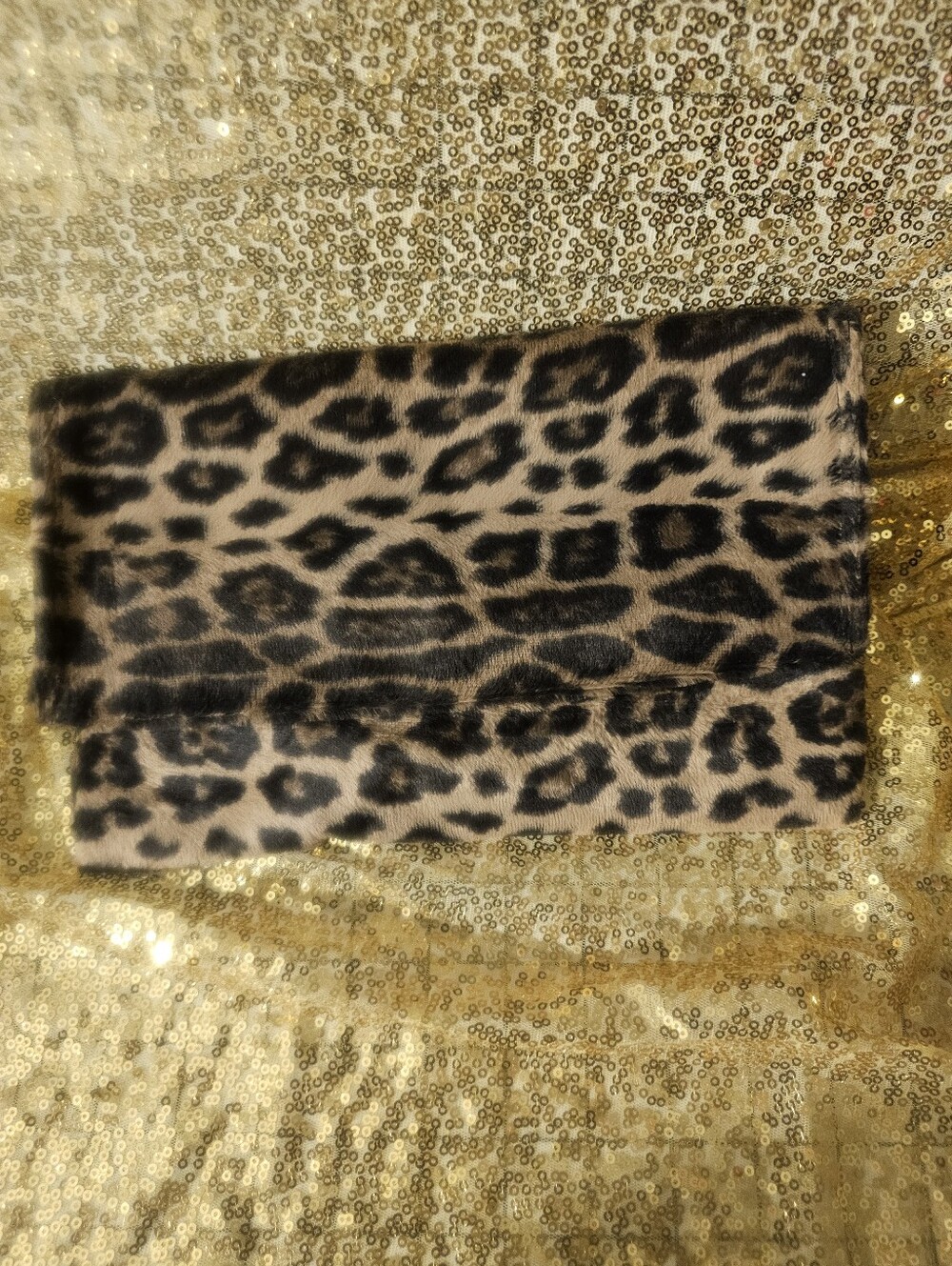 Leopard Print Faux Fur Clutch Bag in Brown and Black